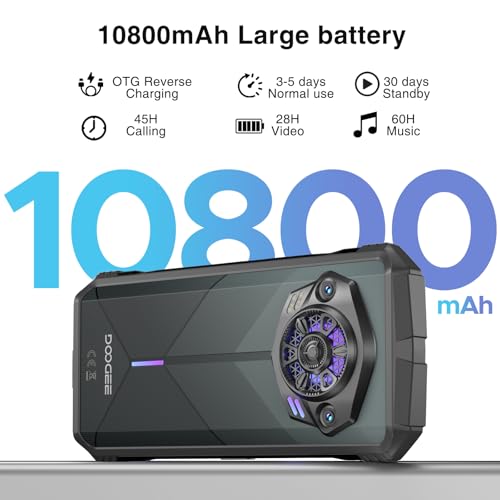DOOGEE S Punk Rugged Smartphone Unlocked, 10800mAh Battery Rugged Phone, 16GB+256GB Cell Phone Android 14, 126dB Speaker, 6.58" FHD+90Hz,50MP+16MP,LED Light/Dual SIM/NFC/OTG/Face ID/Fingerprint, Dark