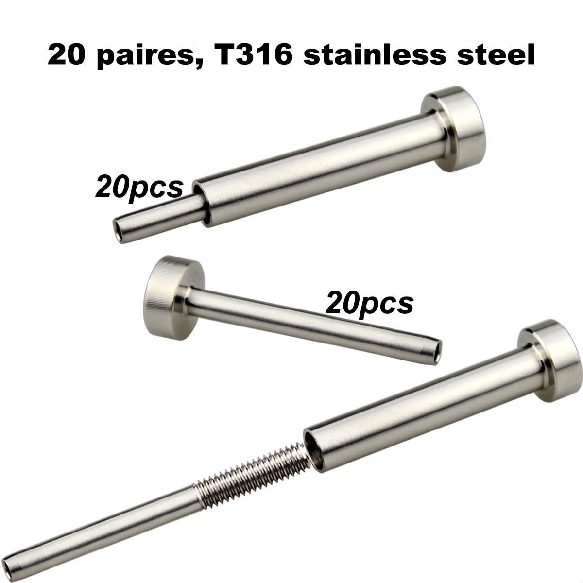 Lulultn Stainless Steel Cable Railing Hardware Kit, for 1/8 Cable Railing System, for Wood & Metal Post, Invisible Turnbuckle Kit 20 Pairs