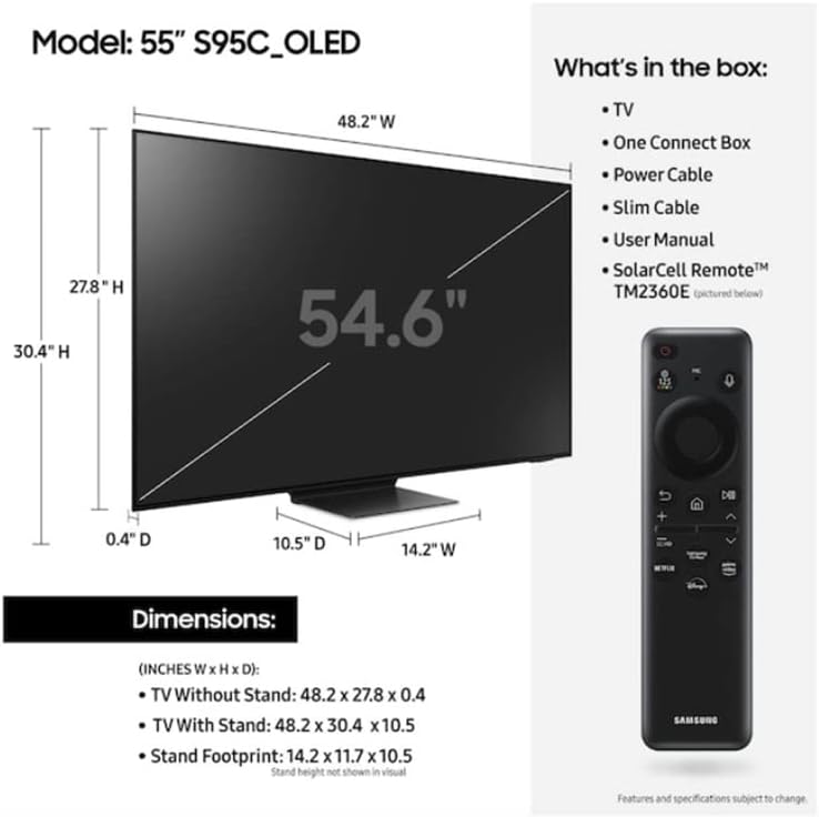 SAMSUNG QN55S95CAFXZA 55 Inch Ultra Slim 4K Quantum HDR OLED Smart TV with an Additional 4 Year Extended Amber Protection (2023) (Used)