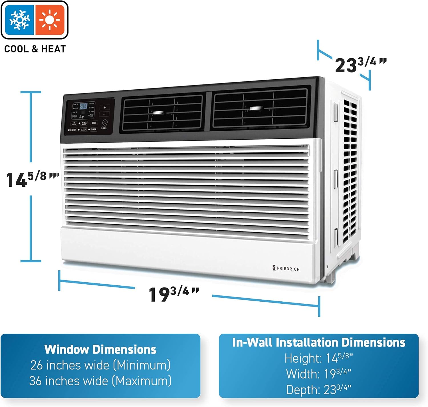 Friedrich CEW12B33A Chill Premier Smart Air Conditioner Window Unit, WiFi Mobile Control, White, Heating & Cooling Capacity (12000 BTU)