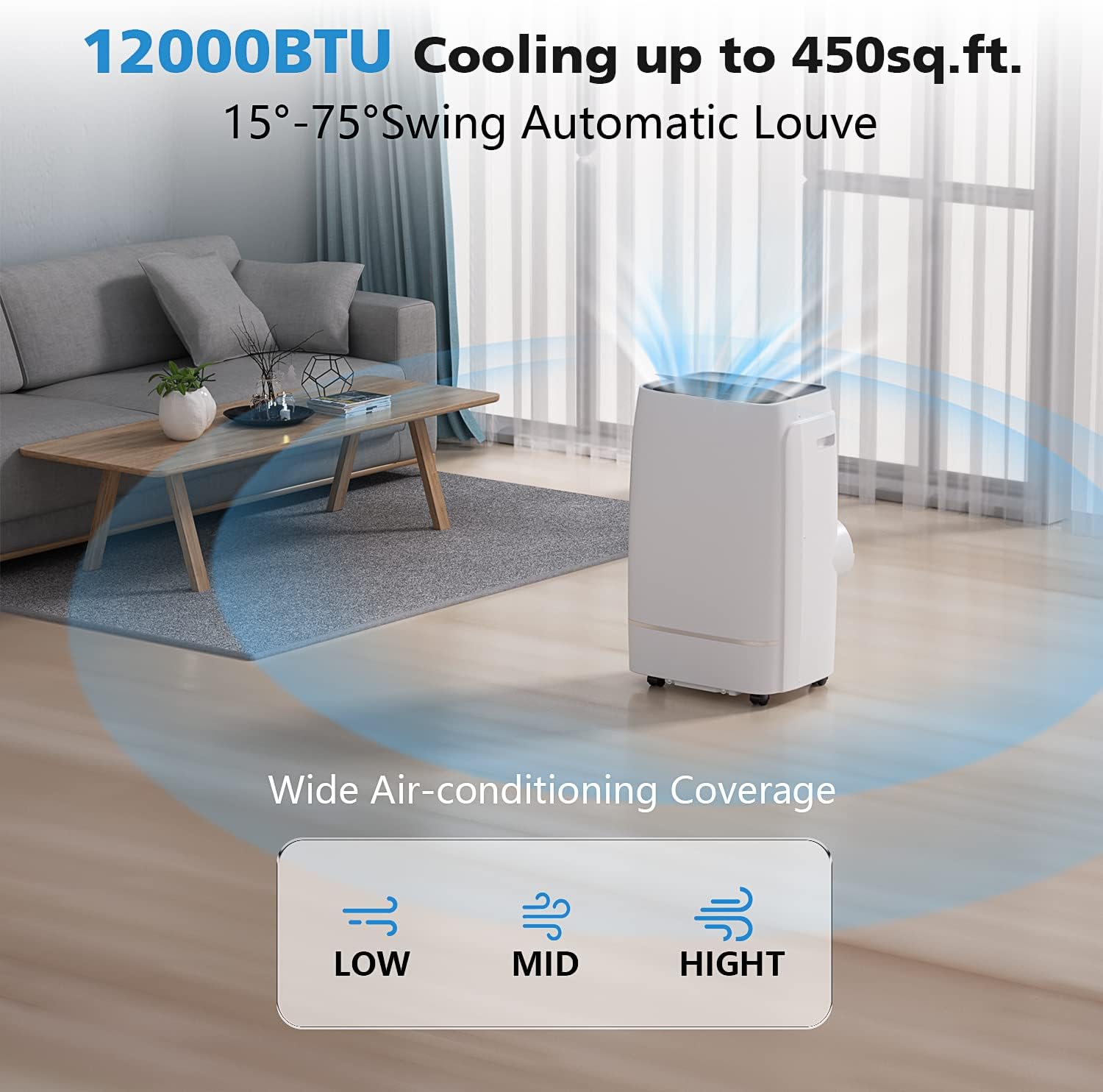 COWSAR 12000 BTU Portable Air Conditioner 4-IN-1 Portable AC Unit 24H Timer Room Air Conditioners 400 Sq.Ft. Coverage ＜53dB Stand Up Air Conditioner