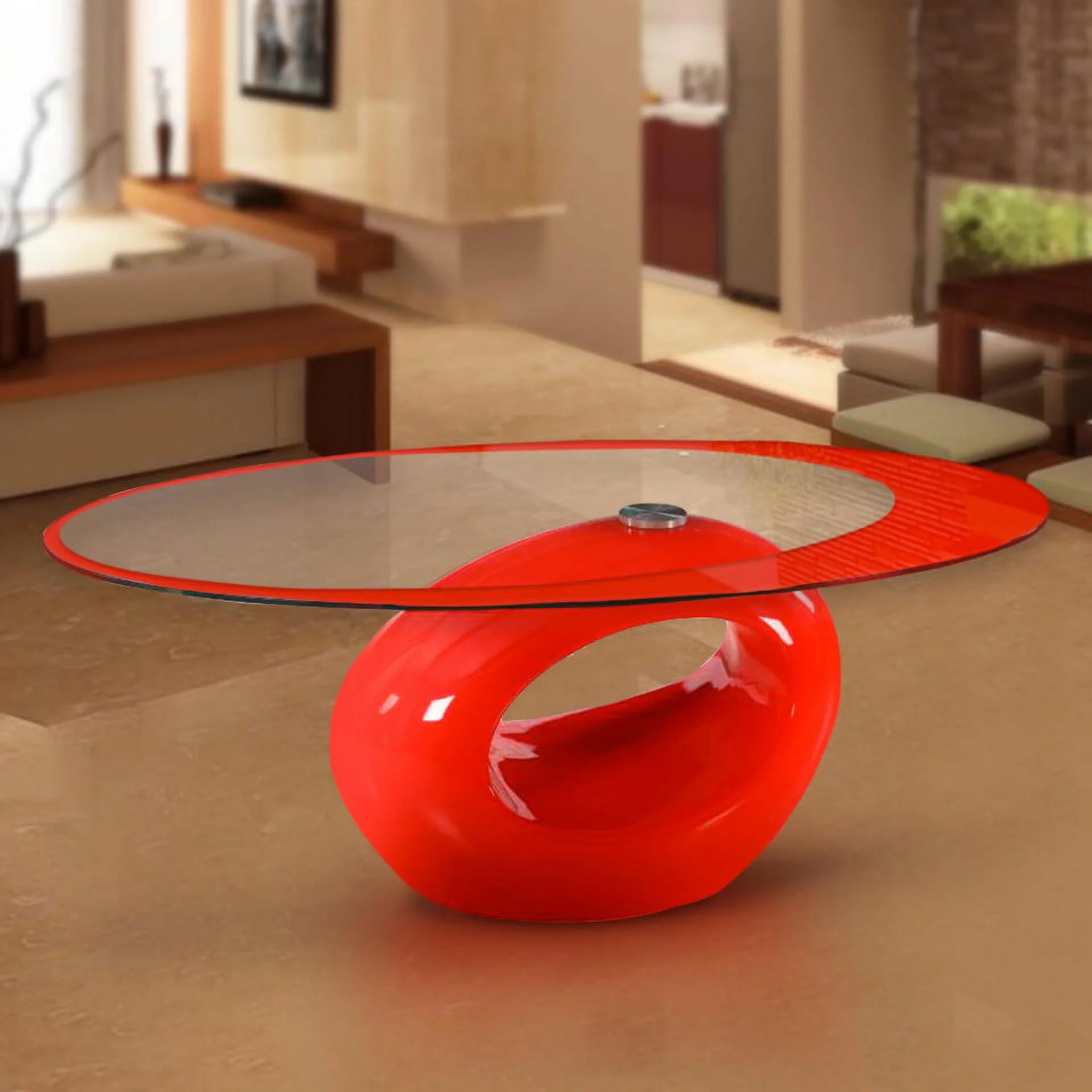 Stylish Red Oval Shape Coffee Table by Fab Glass and Mirror