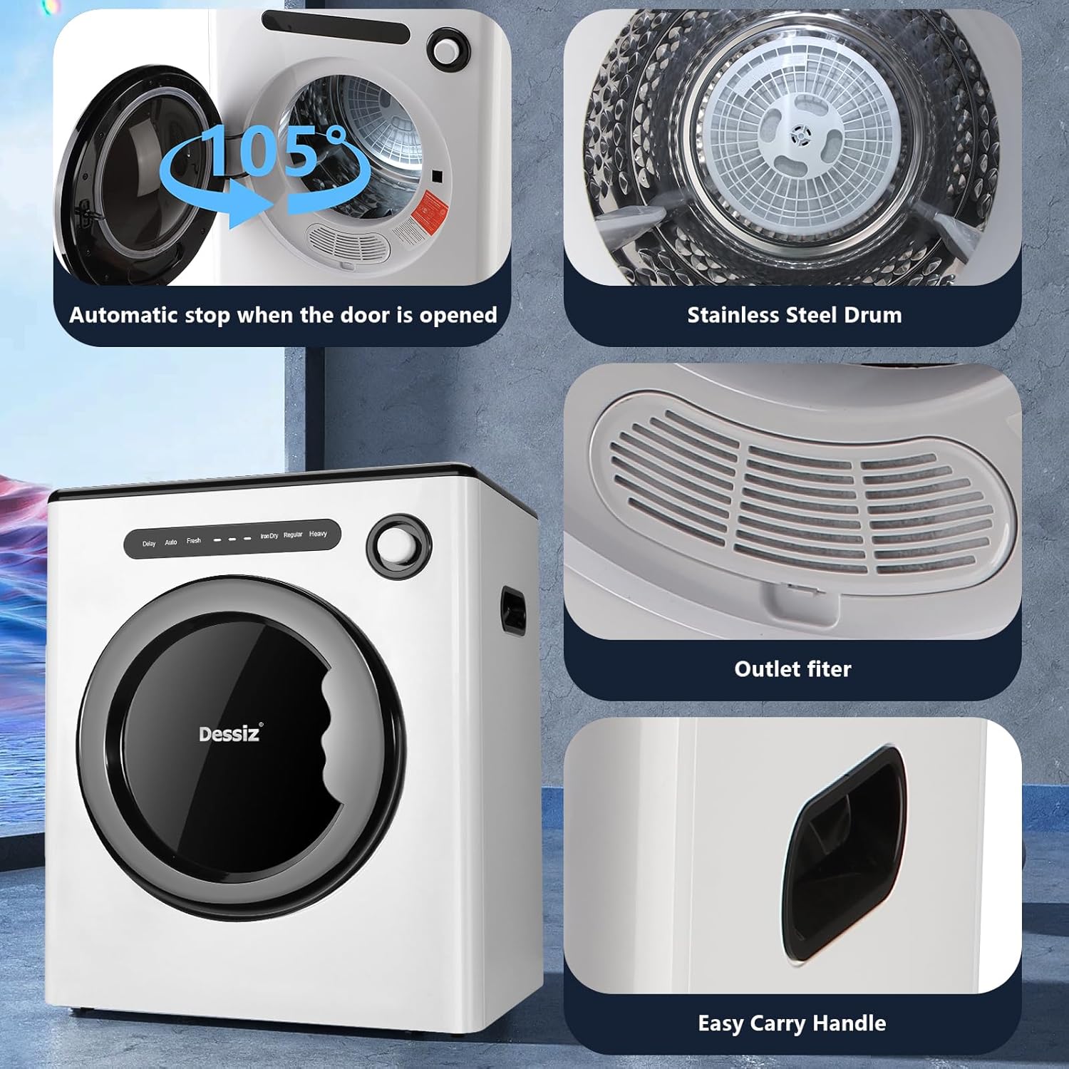 11LBS Capacity Compact Laundry Dryer, 110V 970W Portable Clothes Dryer Machine for Small Spaces RVs and Apartments Quiet, Sturdy and Easy to Use, Supplemental Dryer for Laundry Machines Drying