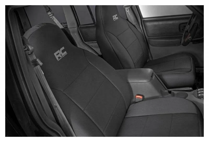 Rough Country 91023 Jeep Neoprene Seat Cover Set | Black [97-01 XJ w/ Detachable Headrest]