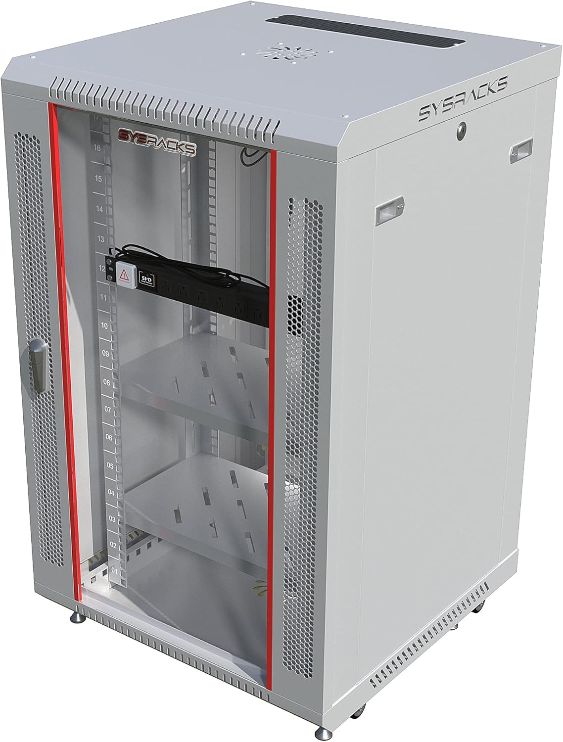 Sysracks 18U Wall Mount Gray IT Network Av Data Server Rack Cabinet Enclosure 24 Inch Depth - 2 Shelves - 8-Way PDU - Fan - Casters - Hardware