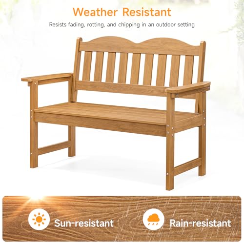 Outdoor Bench, 2-Person Poly Lumber Garden Bench with 800 lbs Weight Capacity, All-Weather Patio Bench with Armrests and Backrest for Garden, Porch, Backyard and Park, Blue