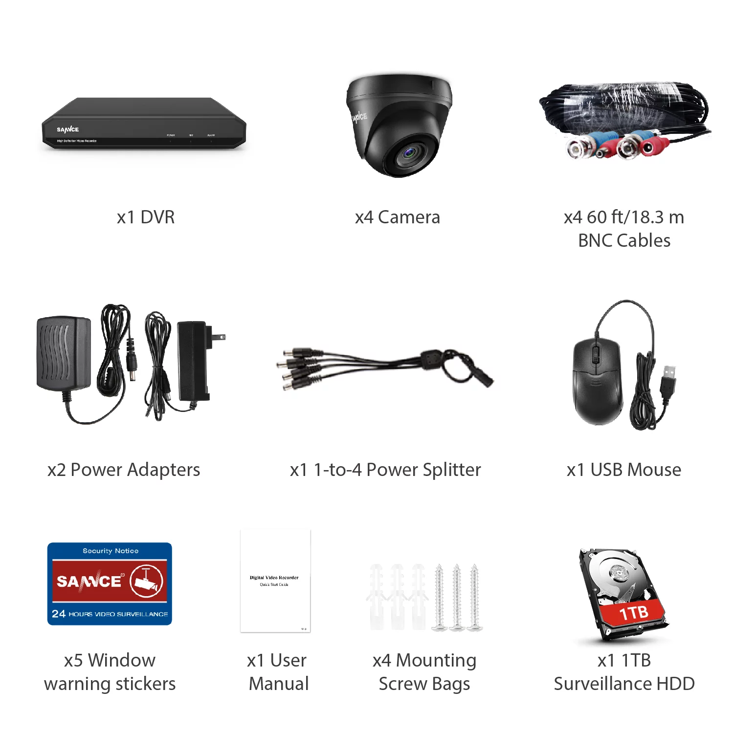 SANNCE 1080p 8-Channel CCTV Camera System 5-in-1 CCTV DVR Recorder with 4pcs Waterproof Wired Surveillance Camera,1TB Hard Drive - Curated Treasures Market