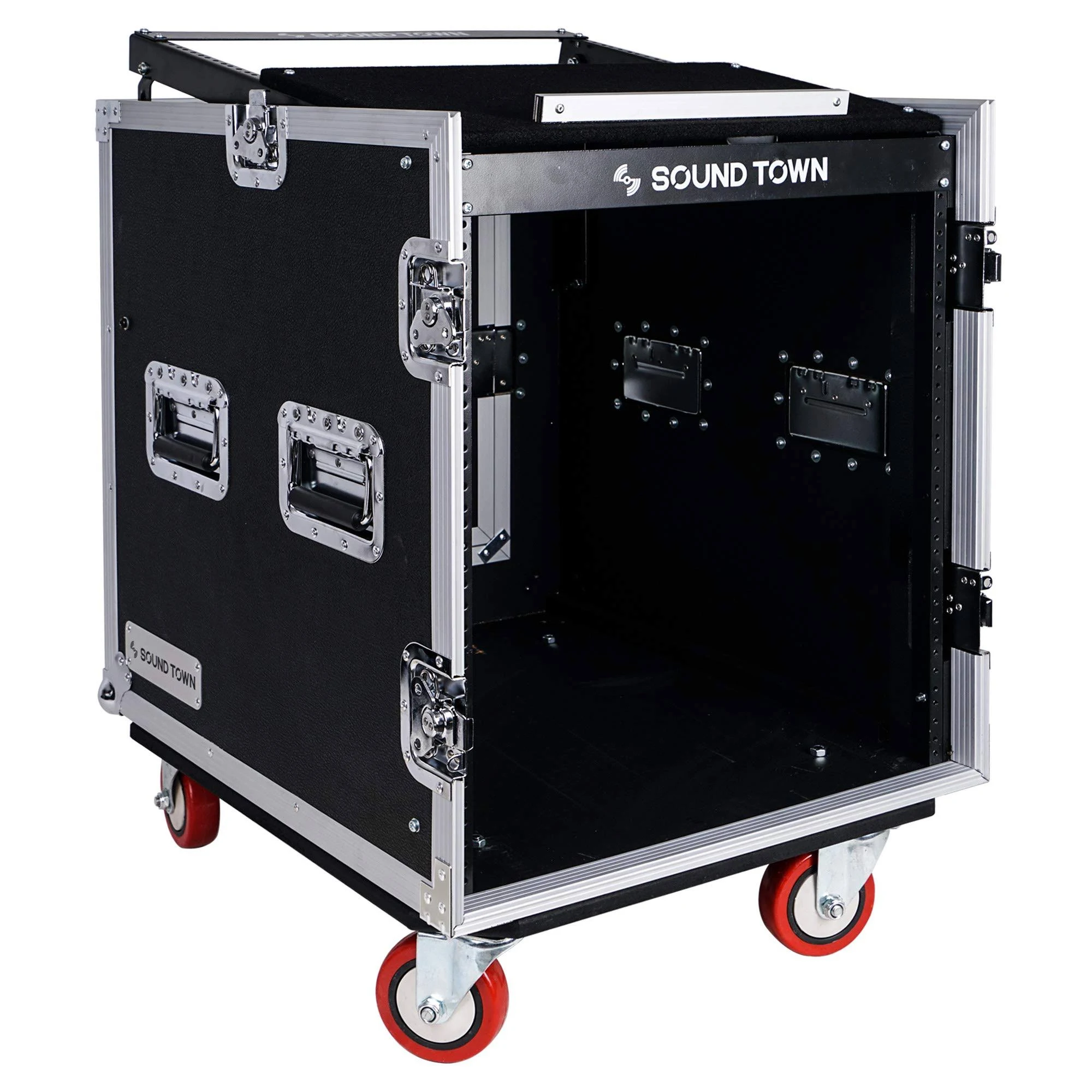 Sound Town 12-Space Pa/dj Rack/Road ATA Server Case with Slant Mixer Top and 25.6 Inches Lid to Lid Depth (STMR-S12UW)