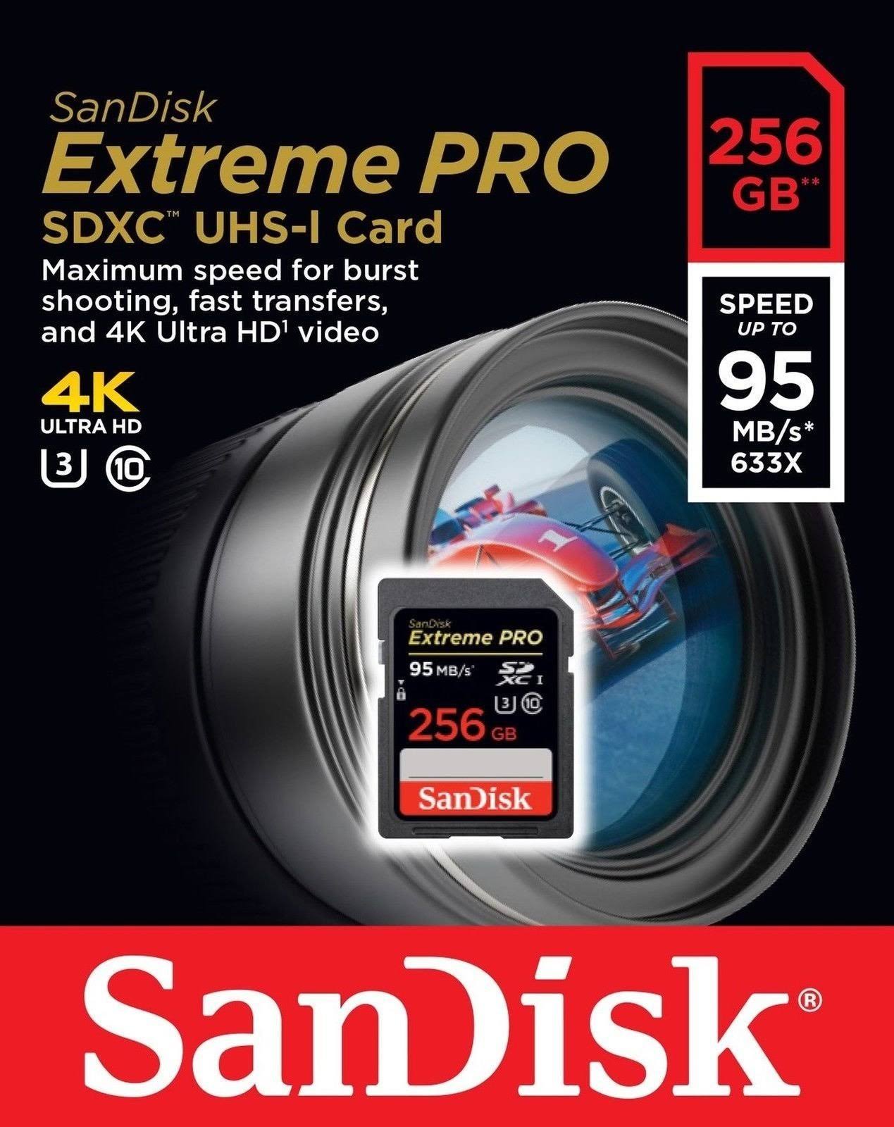 SanDisk Extreme Pro 256GB Up to 95MB/s UHS-I/U3 SDXC Flash Memory Card - SDSDXPA-256G-G46