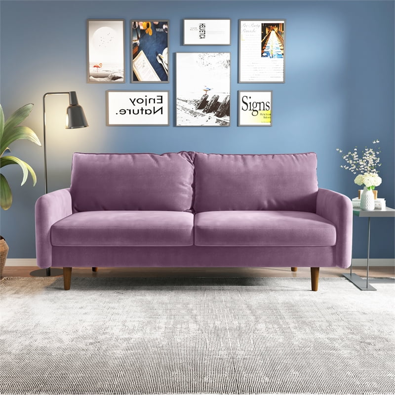 Enor Furniture Averie 69" Upholstered Modern Velvet Sofa in Purple