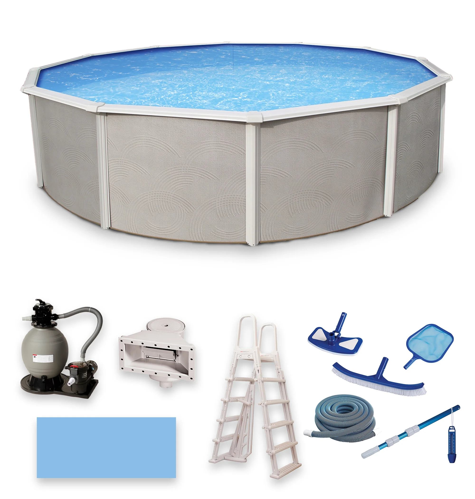 Blue Wave Belize 24-ft Round 52-in Deep 6-in Top Rail Metal Wall Swimming Pool Package