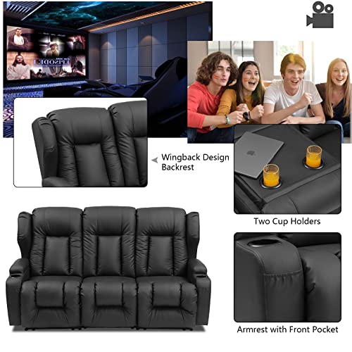 IPKIG 65.3" RV Loveseat Recliner - Faux Leather Manual Reclining Loveseat with Console, Cup Holders, Lumbar Pillow for Living Room, Bedroom, RV, Home Theater - RV Recliners Chair (Beige)