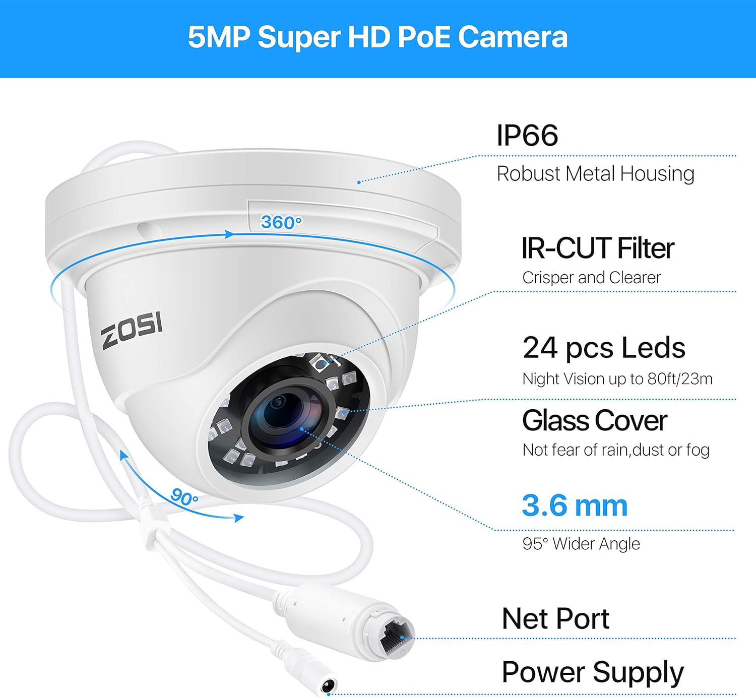 ZOSI H.265+ 8CH 5MP PoE Home Security Camera System with 2TB HDD, 5MP/2K+ 8-Channel NVR and 8pcs Wired 5MP Indoor Outdoor PoE IP Surveillance Cameras with 80ft Night Vision,Motion Alert,Remote Access