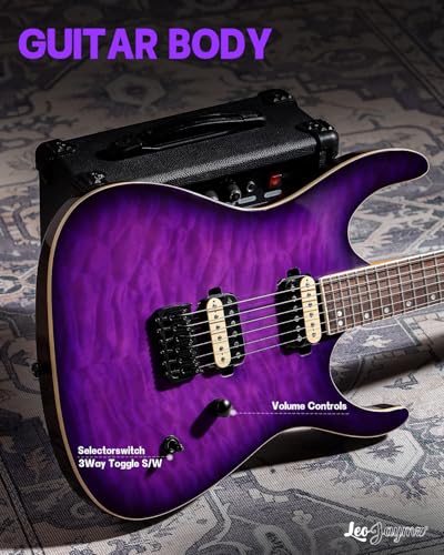 Leo Jaymz Electric Guitar Monsoon Series,Reverse Headstock,Mahogany Body,Roasted Maple Neck,Rosewood Fretboard,Locking Tuners,Rounded End Frets,AlnicoV Pickups,Fixed Bridge (Blue Flame)