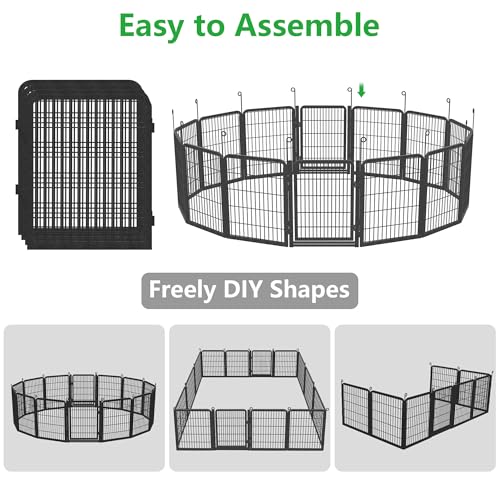 Dog Playpen Outdoor with Low Threshold Full Gate, 32" Height 10 Panels Large Dog Fence Outdoor for Yard, Heavy Duty Pet Playpen Metal Play Pen Portable Fence for RV Camping, Yard