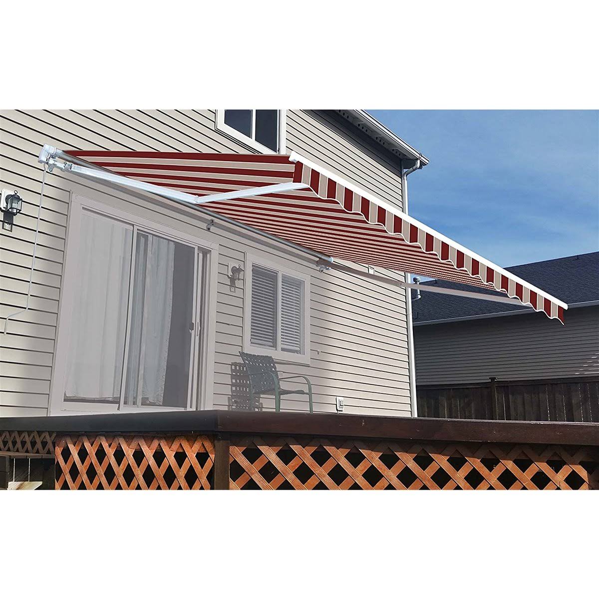Aleko AWM20X10MSRED Retractable Motorized Patio Awning, 20& x 10&, Multi Stripe Red