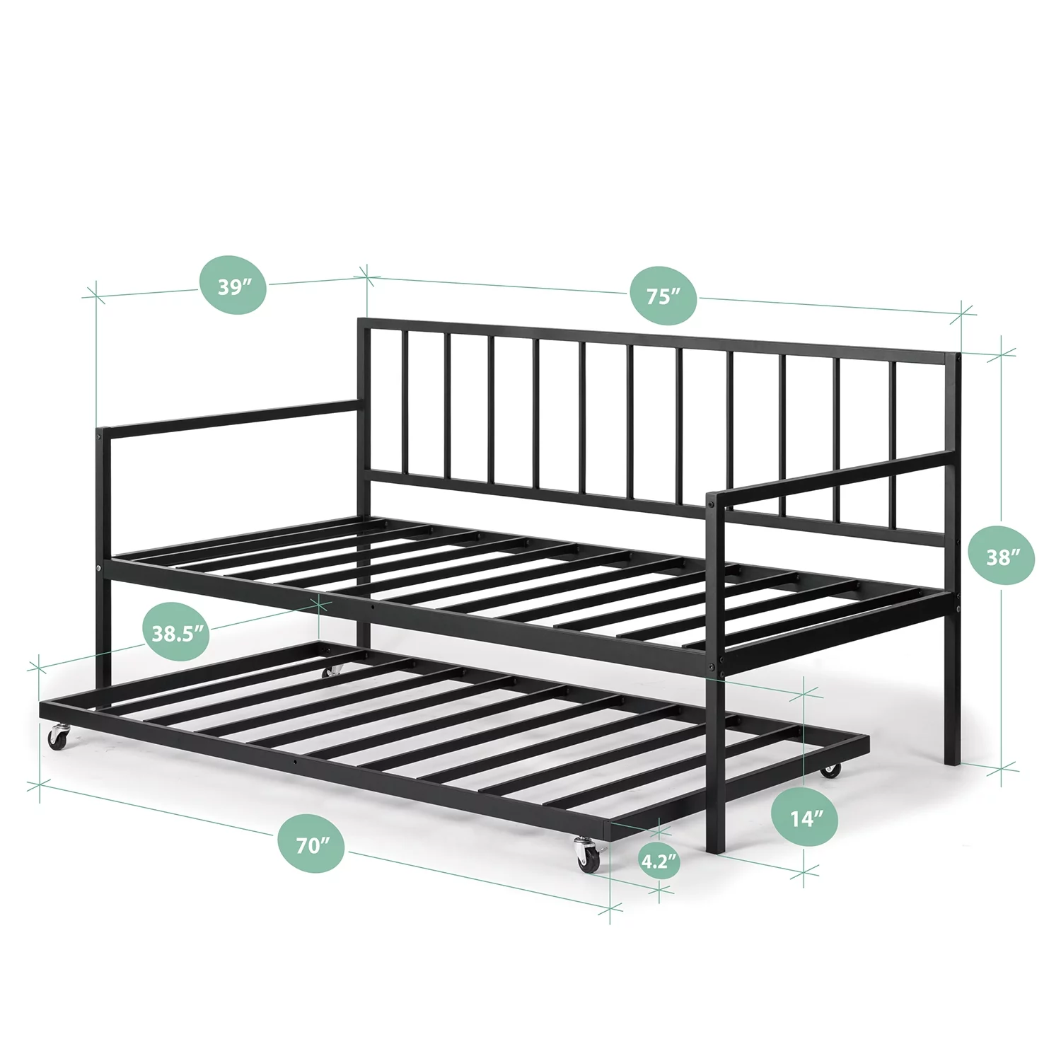 Zinus Eden Twin Daybed & Trundle Set, Black