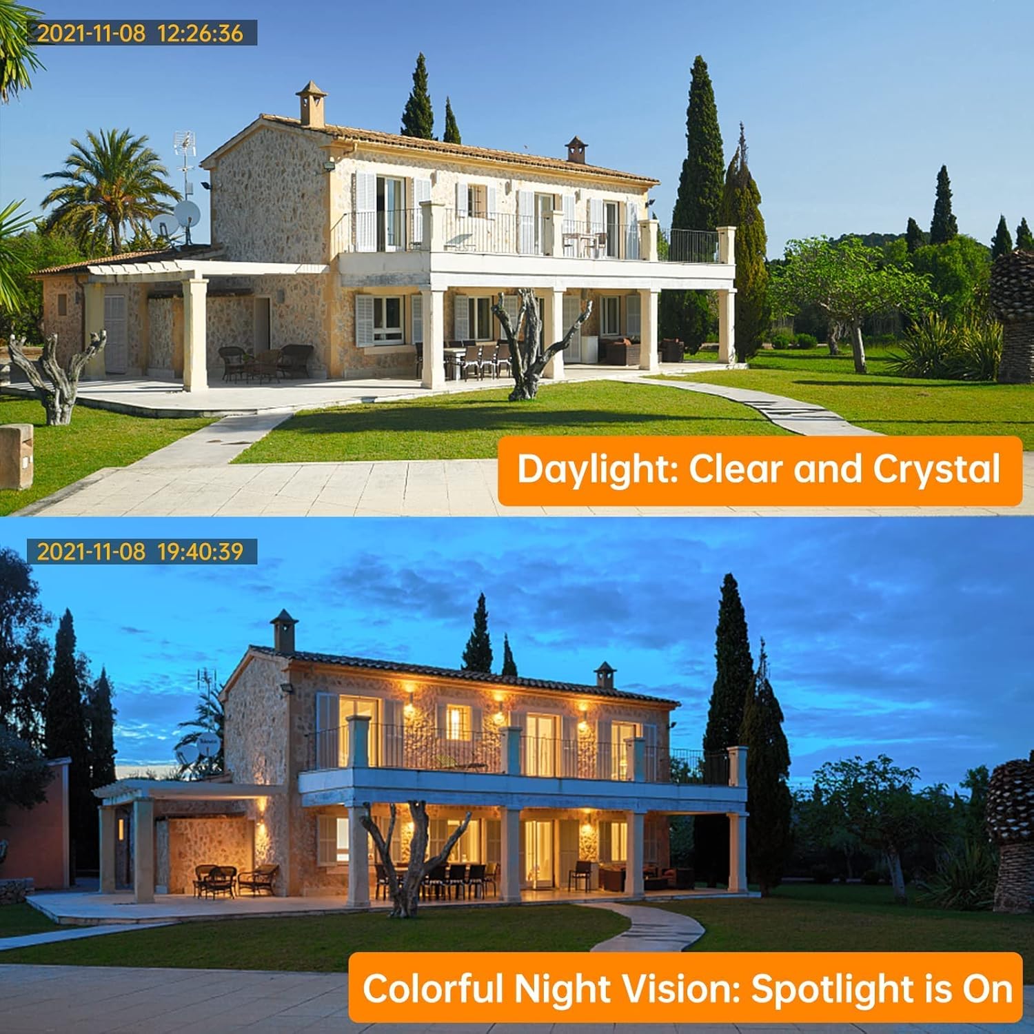 Solar Security Camera Outdoor, Wireless 360° Pan Tilt PIR Motion Detection, Solar Powered Camera 365days Non-Stop, 2-Way Talk, Spotlight Color Night Vision IP66 Waterproof 2.4G WiFi for Home Security