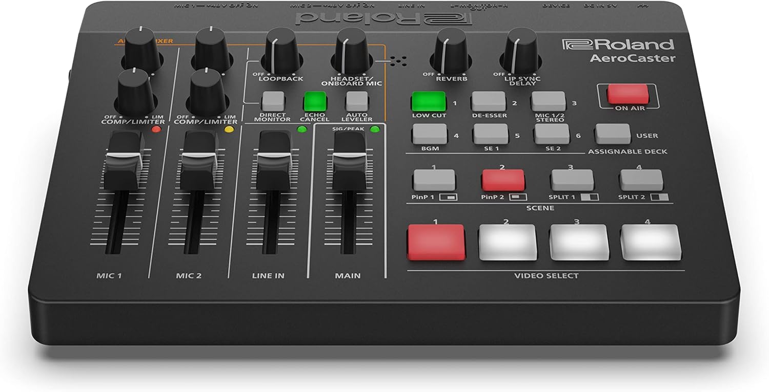Roland AeroCaster Live Streaming System – Powerful Wireless Multi-Camera Production Solution with Hardware Controller/Audio Interface and Full-Featured iPad app.