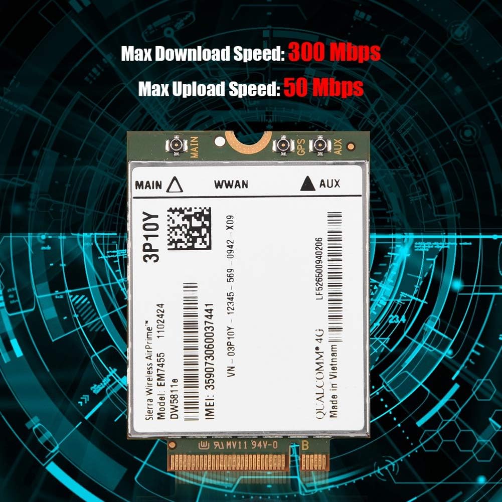 EM7455 4G Module Network Card, PCIe M.2 Replacement Wireless EM7455 Network Card for DW5811e 3P10Y 300 Mbps 4G LTE WWAN NGFF Card Module Fit for PC Laptops Pack of 2