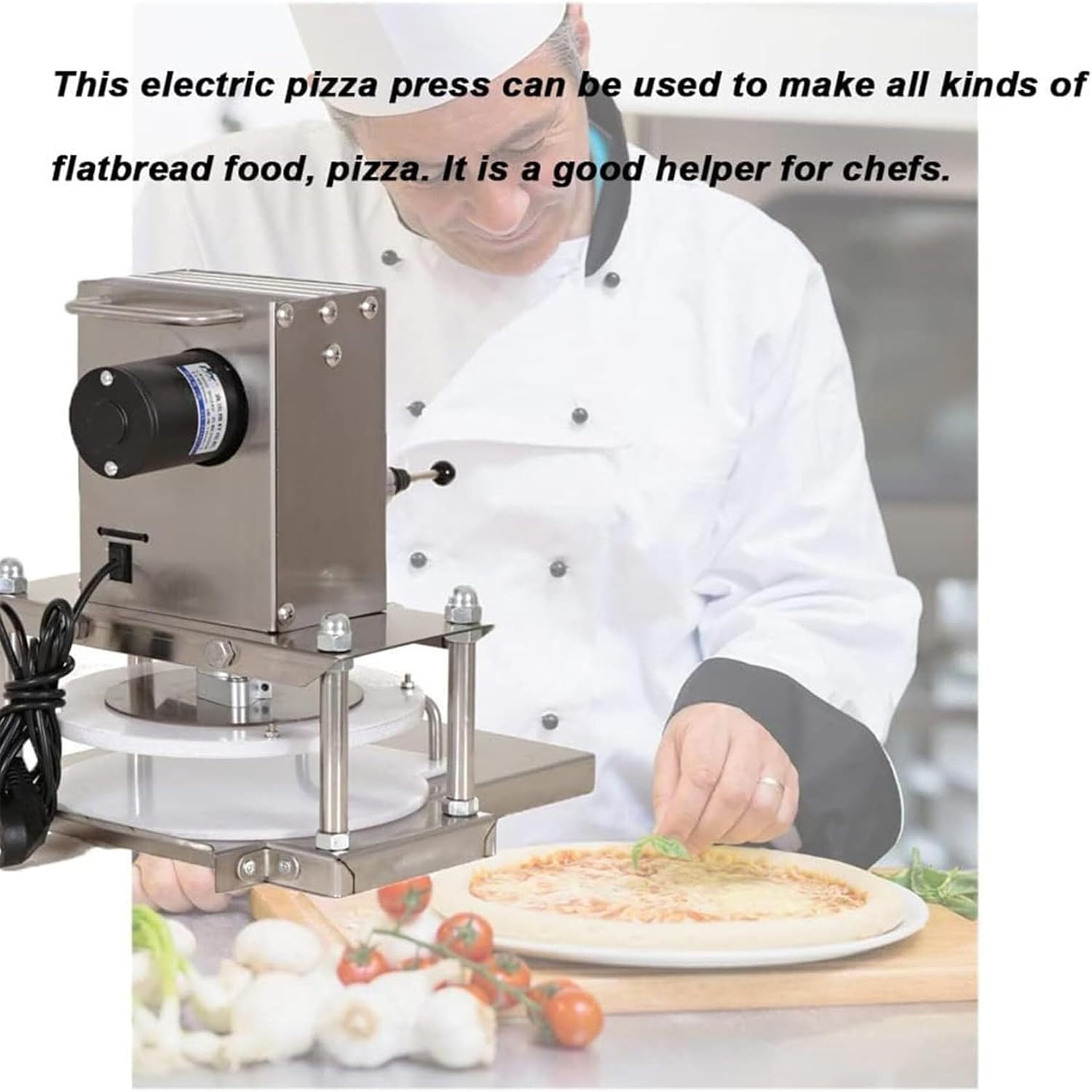Electric Tortilla Press Stainless Steel Pizza Dough Press Machine, Pizza Dough Press Machine, 22cm Heavy-Duty Pizza Dough Maker, for Rolling of Pizza and Various Dough Cake