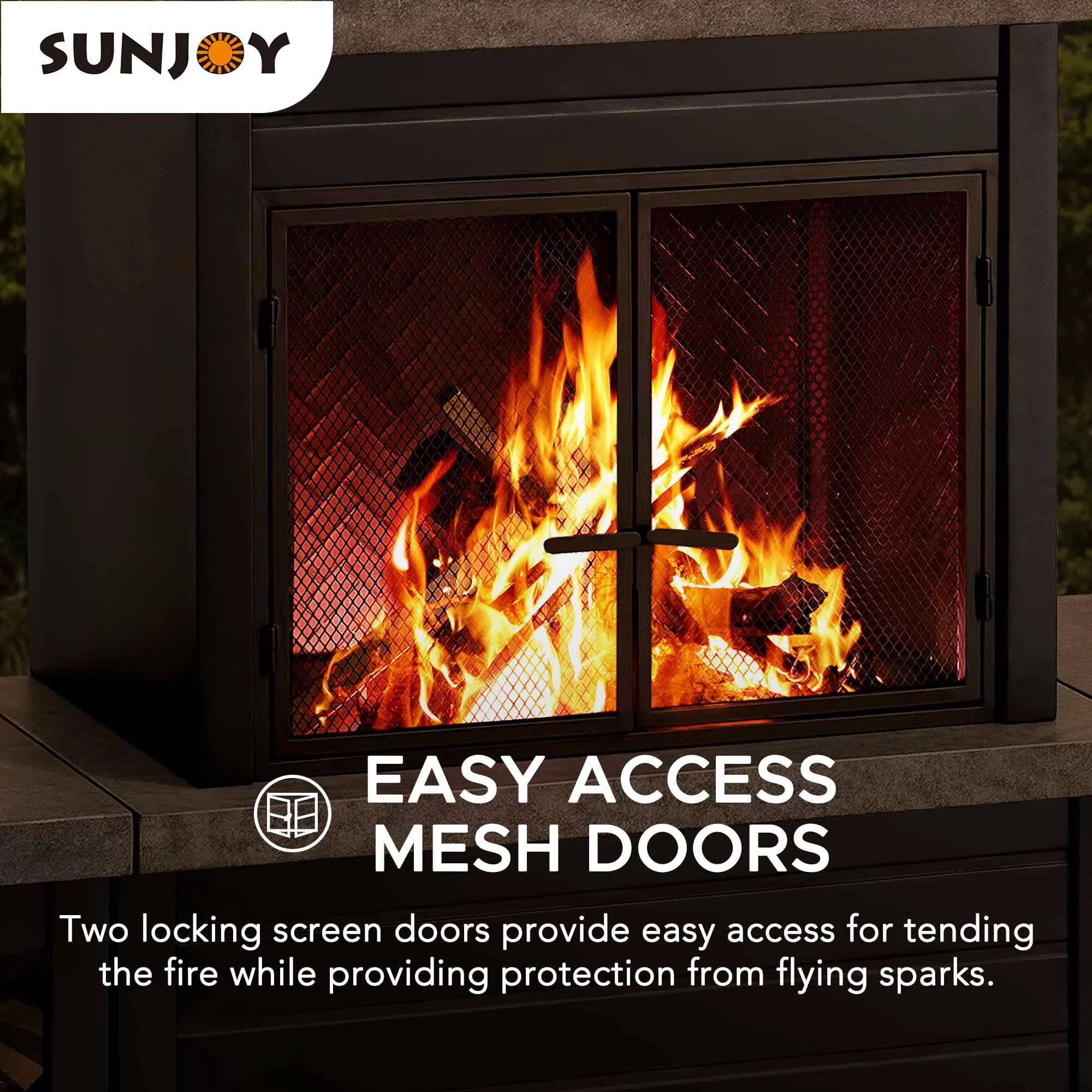 Sunjoy Wood Burning Fireplace – Matte Black Outdoor Steel Fireplace with Chimney, Log Holders, Fireplace Tool, and PVC Cover