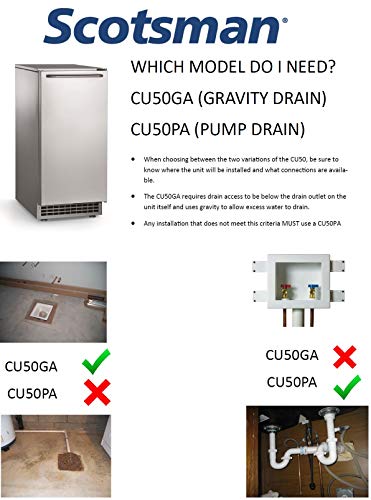 Scotsman CU50GA Undercounter Ice Maker, Gourmet Cube, Air Cooled, Gravity Drain with Cord, 115V/60/1-ph, 14.4 Amp (15 Amp Circuit Required), 14.9" Width x 22" Diameter x 34.4" Height