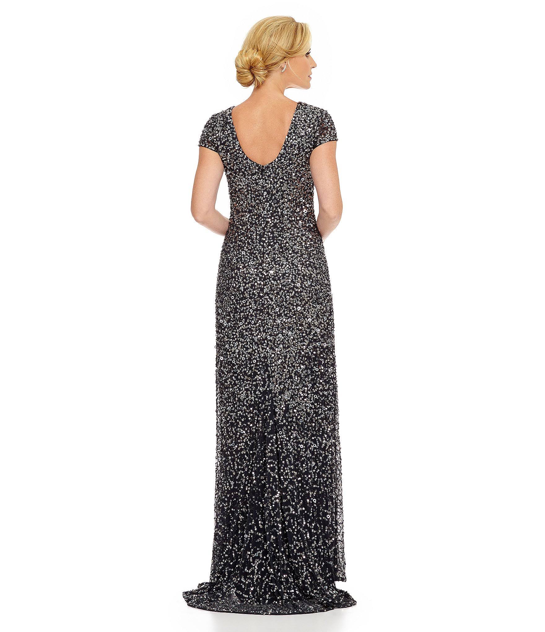 Adrianna Papell Petite Scoop Back Sequin Gown, Navy, Size: 2