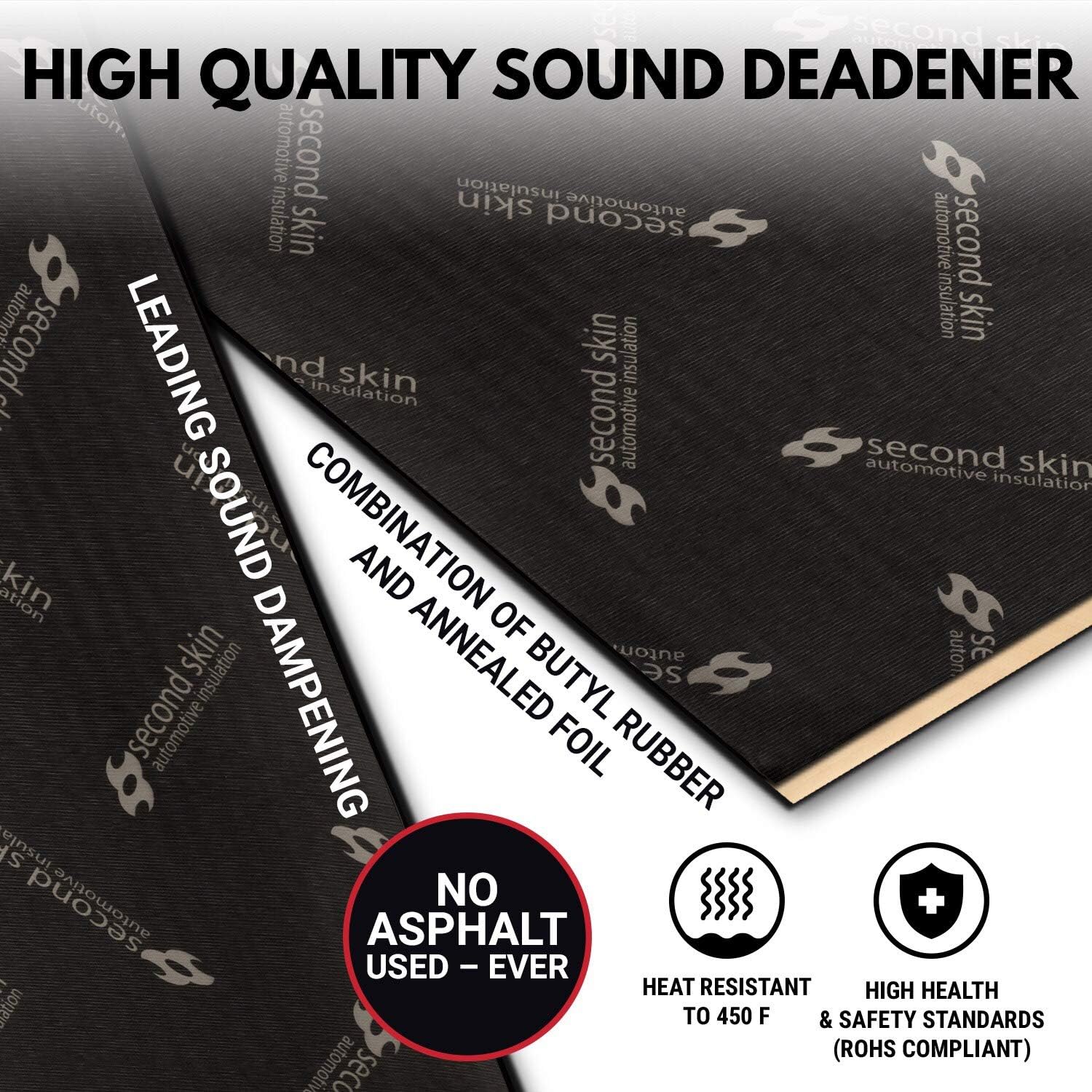 Second Skin Damplifier Premium Car Sound Deadening Material (1mm) &ndash; Butyl Rubber Auto Sound Deadener Mat (10 Sq Ft, 5 Sheets) &ndash; Made in The USA