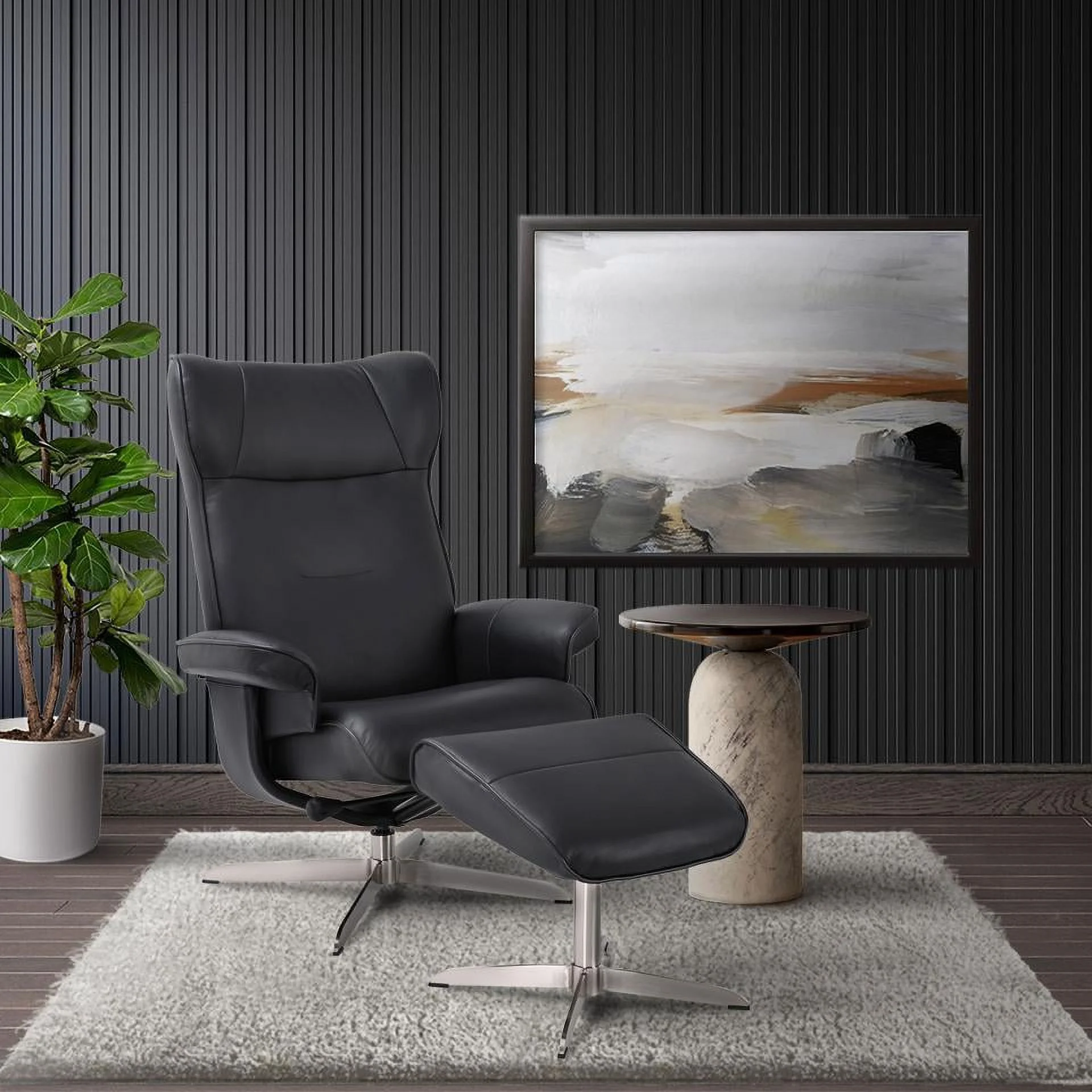 Scandinavian / European-styled recliner & ottoman