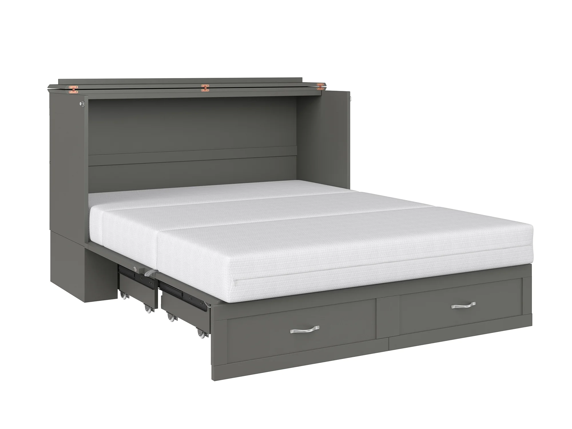 AFI Hamilton Queen Solid Wood Murphy Bed Chest with Mattress, Drawer and Charger in Gray