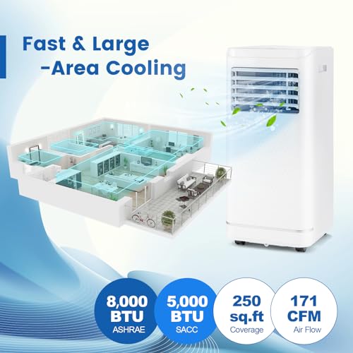 ARLIME Portable Air Conditioner,10000 BTU AC Unit, 3 in 1 Cooling Unit w/Dehumidifier, Fan Mode, Quiet AC Sleep Mode, 24H Timer, LED Display & Remote Control, Cool Rooms up to 250 Sq.Ft