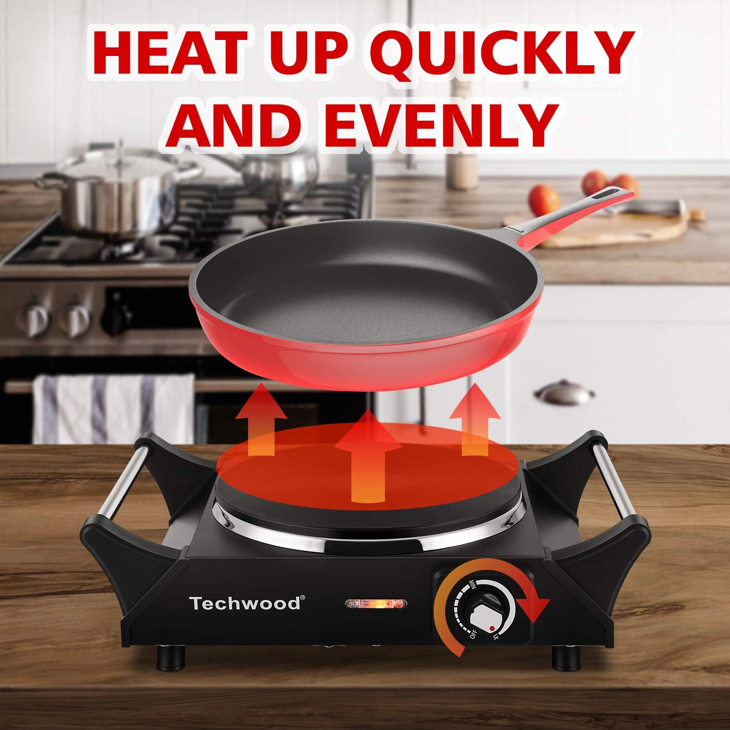 Hot Plate, Techwood Portable Electric Stove for cooking, 1200W Countertop Infrared Single Burner with Handles & 7.5&rdquo; Glass Cooktop for RV/Home/Camp, Compatible for All Cookwares Upgraded Version