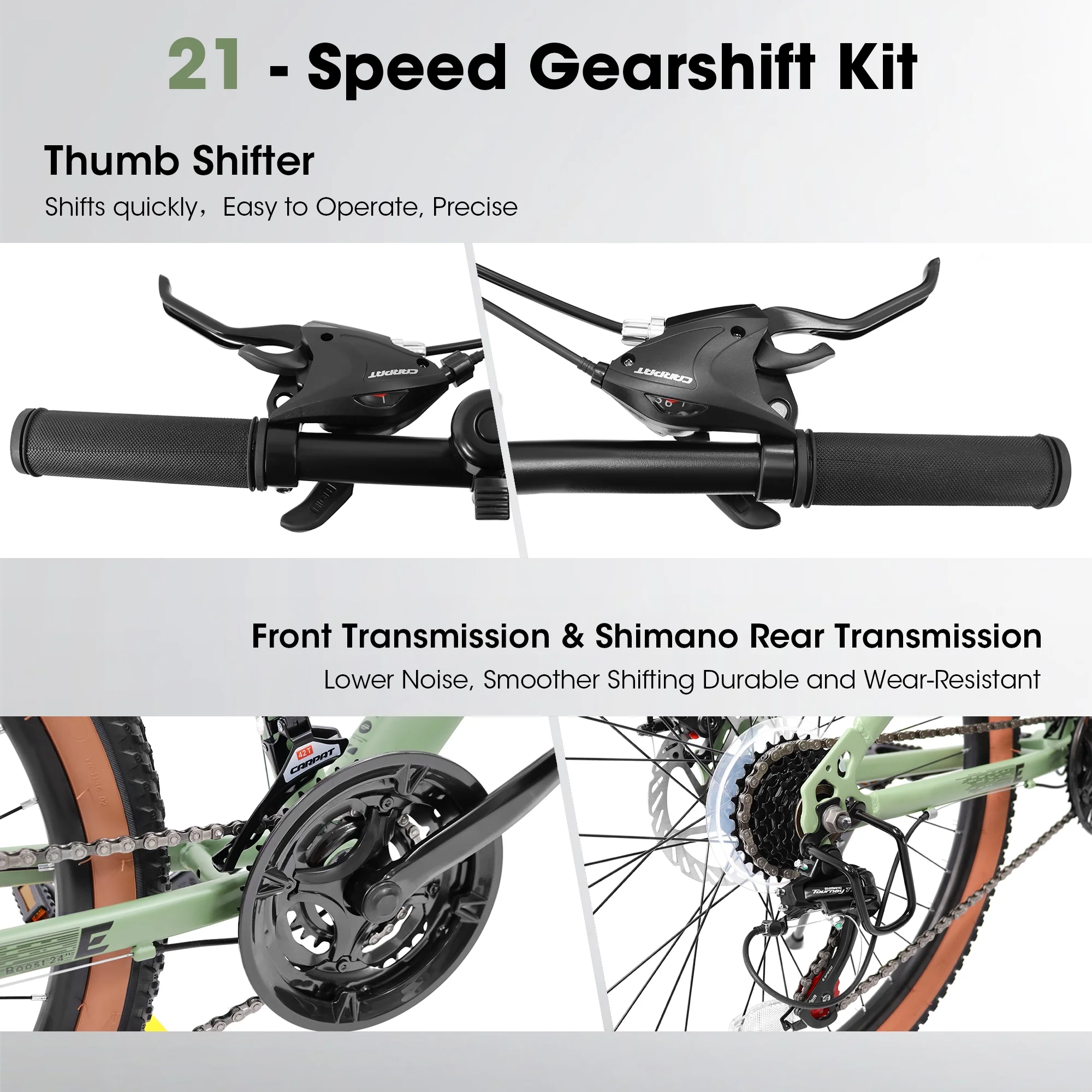 24 inch Mountain Bike for Kids, Boys Girls Bike with 21 Speed Disc Brakes, Green