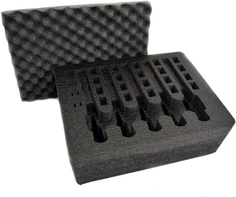 5 Pistol 24 Magazine Storage Foam Insert for Pelican 1550 Case - 2 Piece Set Pre-Cut Military Grade Polyethylene Foam Base Insert and Lid Liner (Case Not Included)