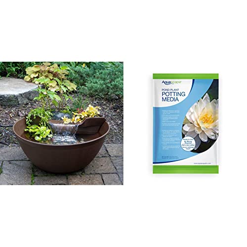 Aquascape AquaGarden Container Water Feature Kit – Indoor & Outdoor Mini Pond with Waterfall Fountain, Pump & Filtration for Home & Patio, Brown