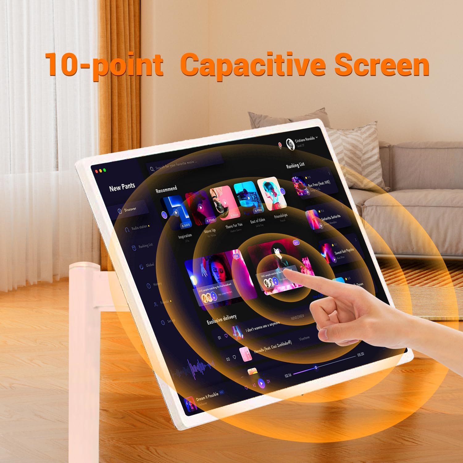22 Inch 1080p Portable Touch Screen Monitor, RollableTablet TV with Android(Support Google Store), Wireless TV on Wheels Touchscreen Built-in Battery(4-6H), Full Swivel Rotation