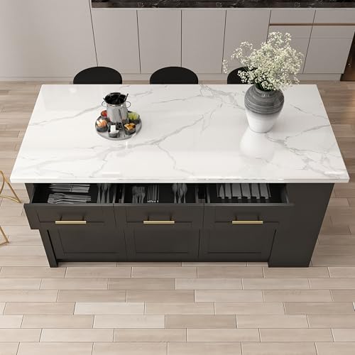 homary 72'' Kitchen Islands with Storage Modern White Kitchen Table with Seating & 3 Drawers Dining Table