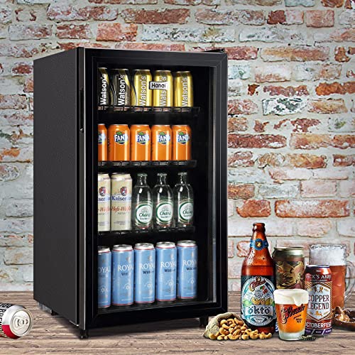 WANAI Mini Fridge Cooler Beverage Refrigerator Glass Door Beverage Cooler for Beers Wine Juicer Cooler Adjustable Shelves LED Lights for Home, Office or Bar