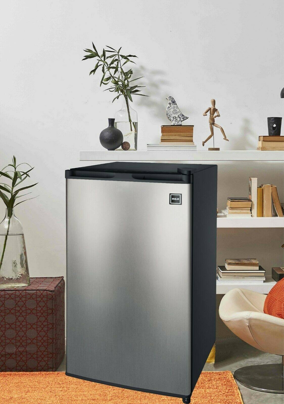 RCA Single Door Mini Fridge with Freezer, Silver