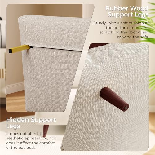 3-in-1 Convertible Chair Bed Sleeper for Adults, Linen Convertable Sleeper Chair with Wooden Arms & Pillows, Foldable Single Futon Sofa Bed (Mid Century with Walnut Arm, 36.6" Wide)