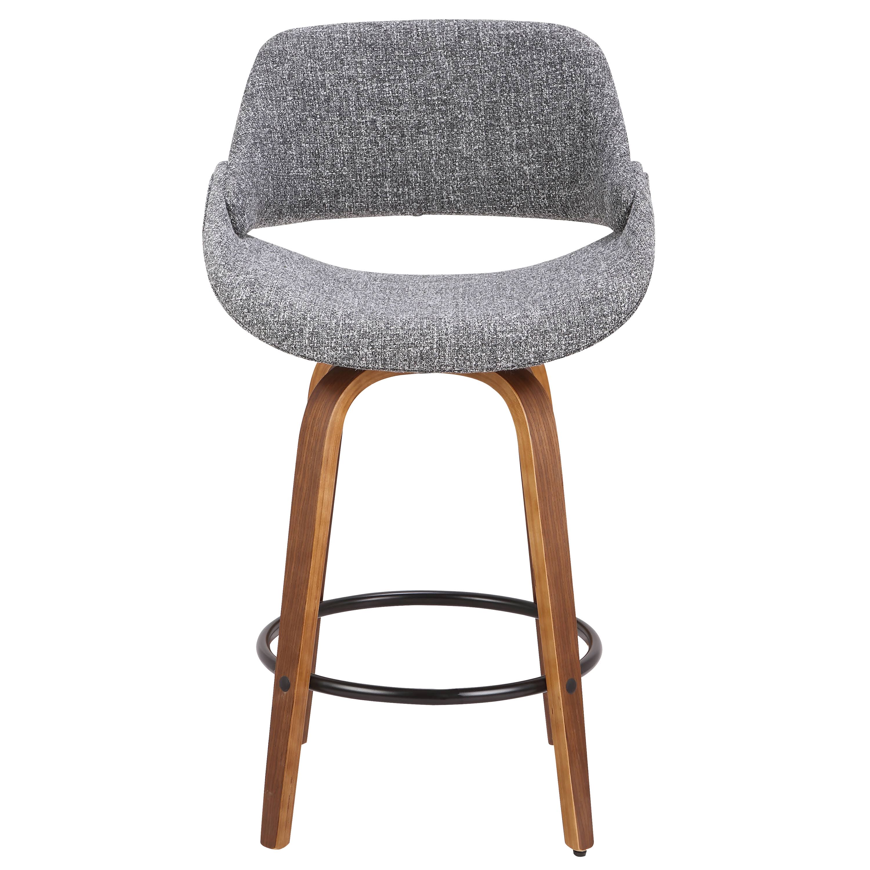 LumiSource Fabrico Mid-Century Modern Counter Stool in Walnut and Grey Noise Fabric