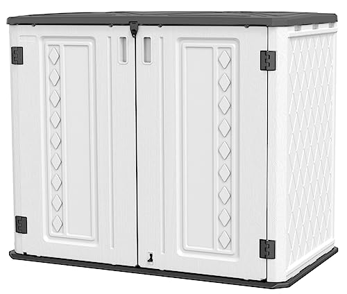 KINYING Horizontal Outdoor Storage Shed,47 Cu.ft Resin Outdoor Storage Cabinet Waterproof for Garden/Patio/Backyards