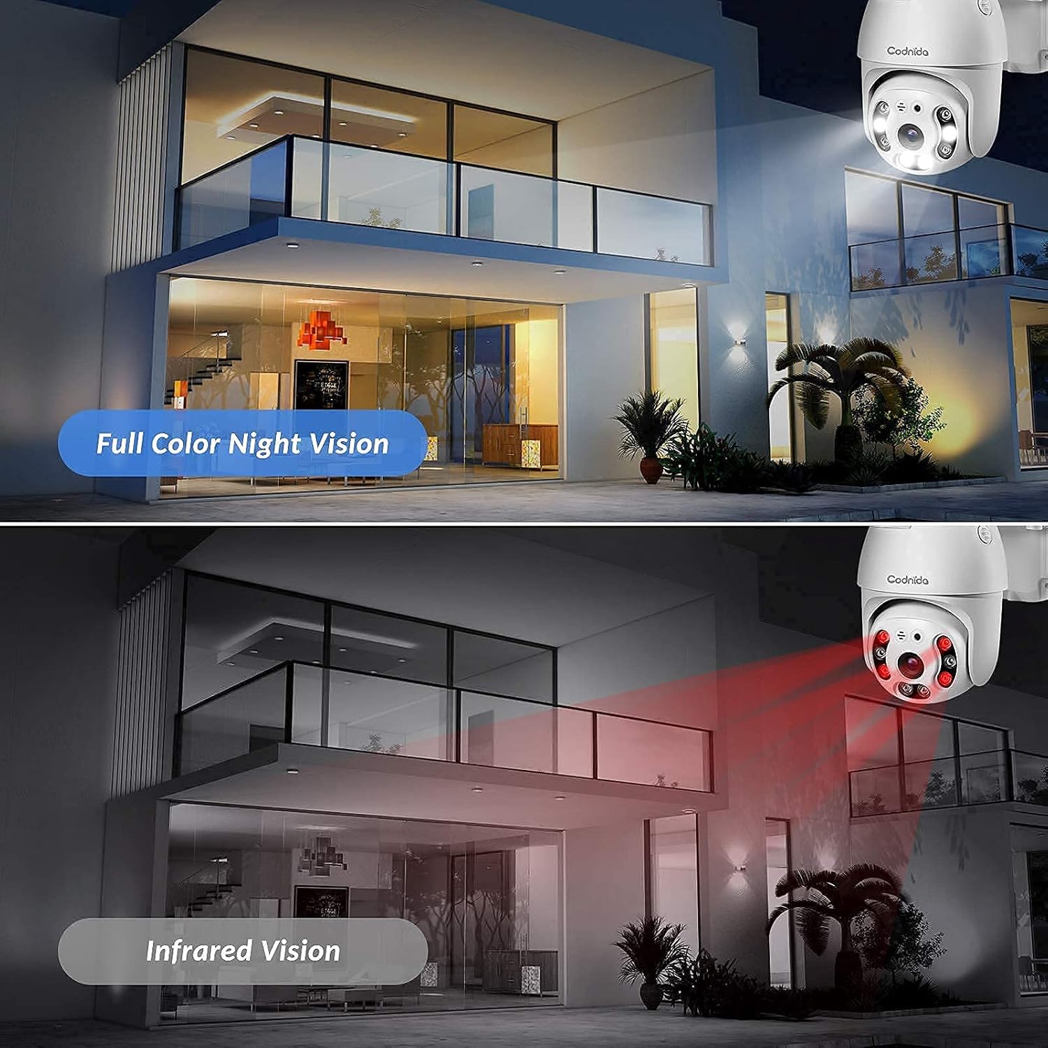 Security Camera Outdoor, Codnida Pan Tilt Wireless WiFi Security Camera 360&deg; View, 1080P PTZ Dome Home Surveillance Camera with Motion Detection, 2-Way Audio, Color Night Vision, Weatherproof