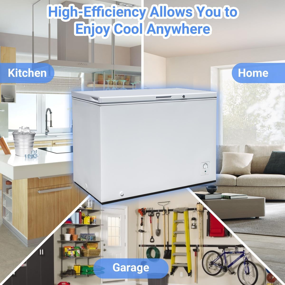 Smad Chest Freezer 10 Cu. Ft. Large Deep Freezer with Lock and Adjustable Thermostat, Low Noise, Garage Ready Chest Freezer for Home, Kitchen, and Basement, White