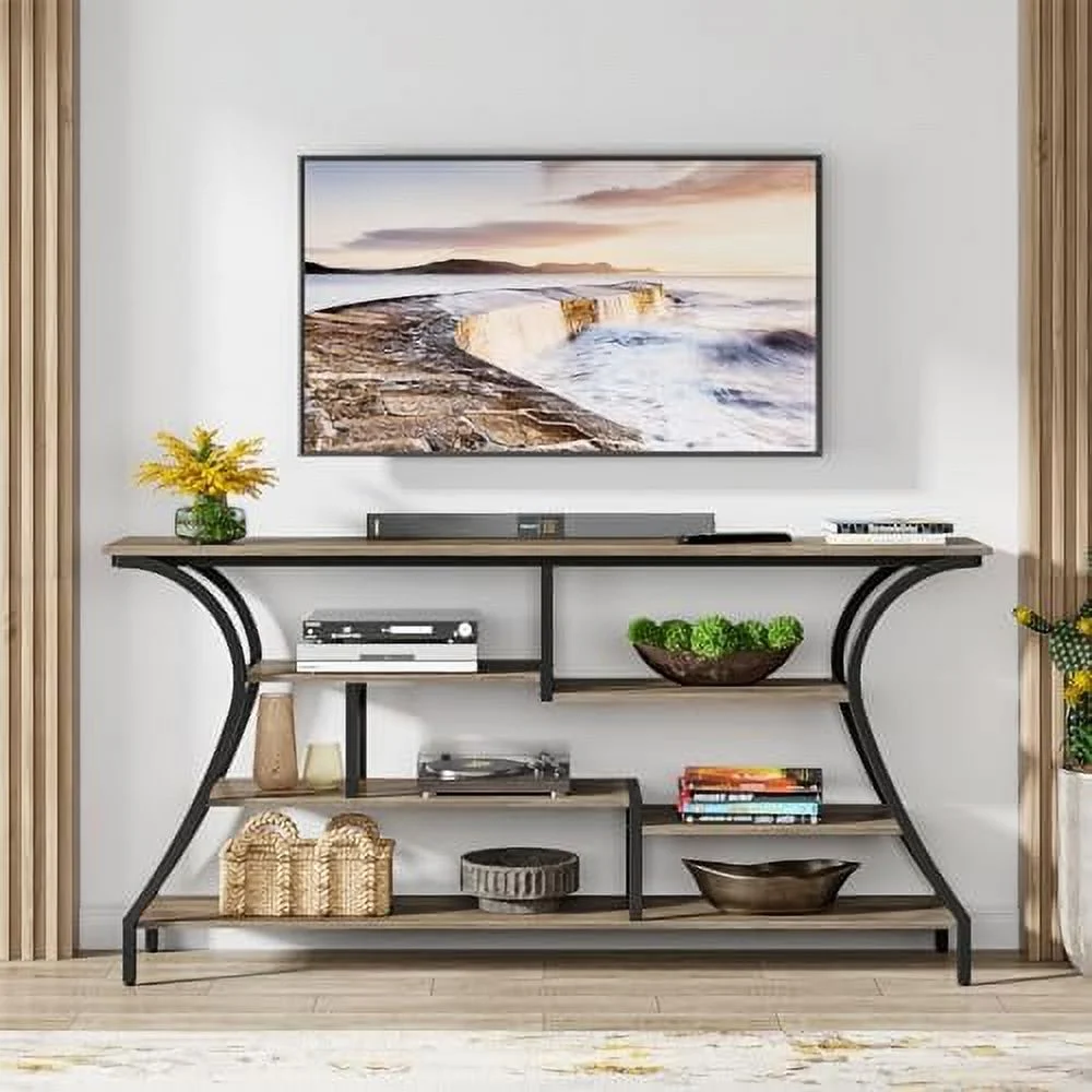 MQLIFEBOOM 70.9 Inch Extra Long Console Table  Industrial Narrow Sofa Table with  Shelves  4 Tier Entryway Table Behind Couch for Hallway Foyer Living Room (Grey) - Curated Treasures Market