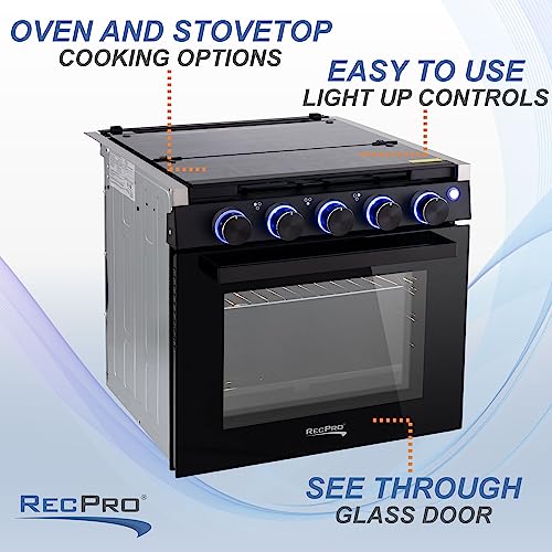 RecPro RV Stove | Gas Range 21" Tall | Optional Vented Range Hood | Black or Silver Color Options