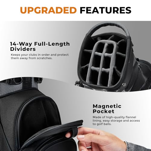 14 Way Dividers Golf Stand Bag Lightweight, Golf Bag for Men Women with Multiple Pockets, Dual Strap and Rain Cover Hood
