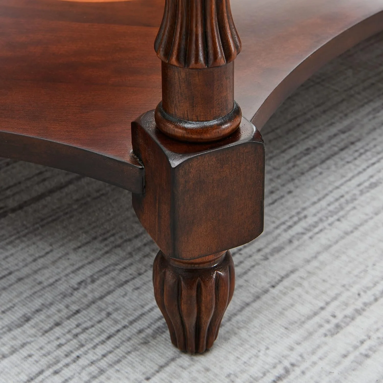 Oval Coffee Tables For Living Room, Solid Wood Coffee Table With Glass Top, Vintage Cocktail Table, 46"X29"X18.2", Easy Assemble, Cherry Walnut, KFZ-1533-GT