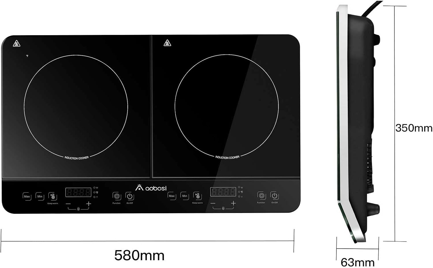 Aobosi Double Induction Cooktop Burner with 240 Mins Timer, 1800w 2 Induction Burner with 10 Temperature 9 Power Settings, Portable Induction Cooktop with Touch Sensor Control & Child Safety Lock